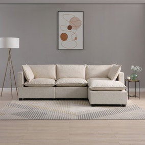 Moda 3 Seater Modular Sofa with Chaise, Natural Boucle