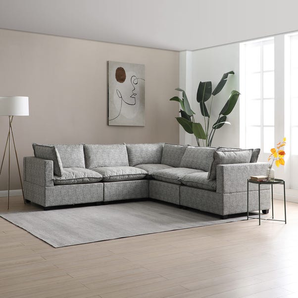 Moda Corner Modular Sofa, Light Grey Boucle image 1 of 6