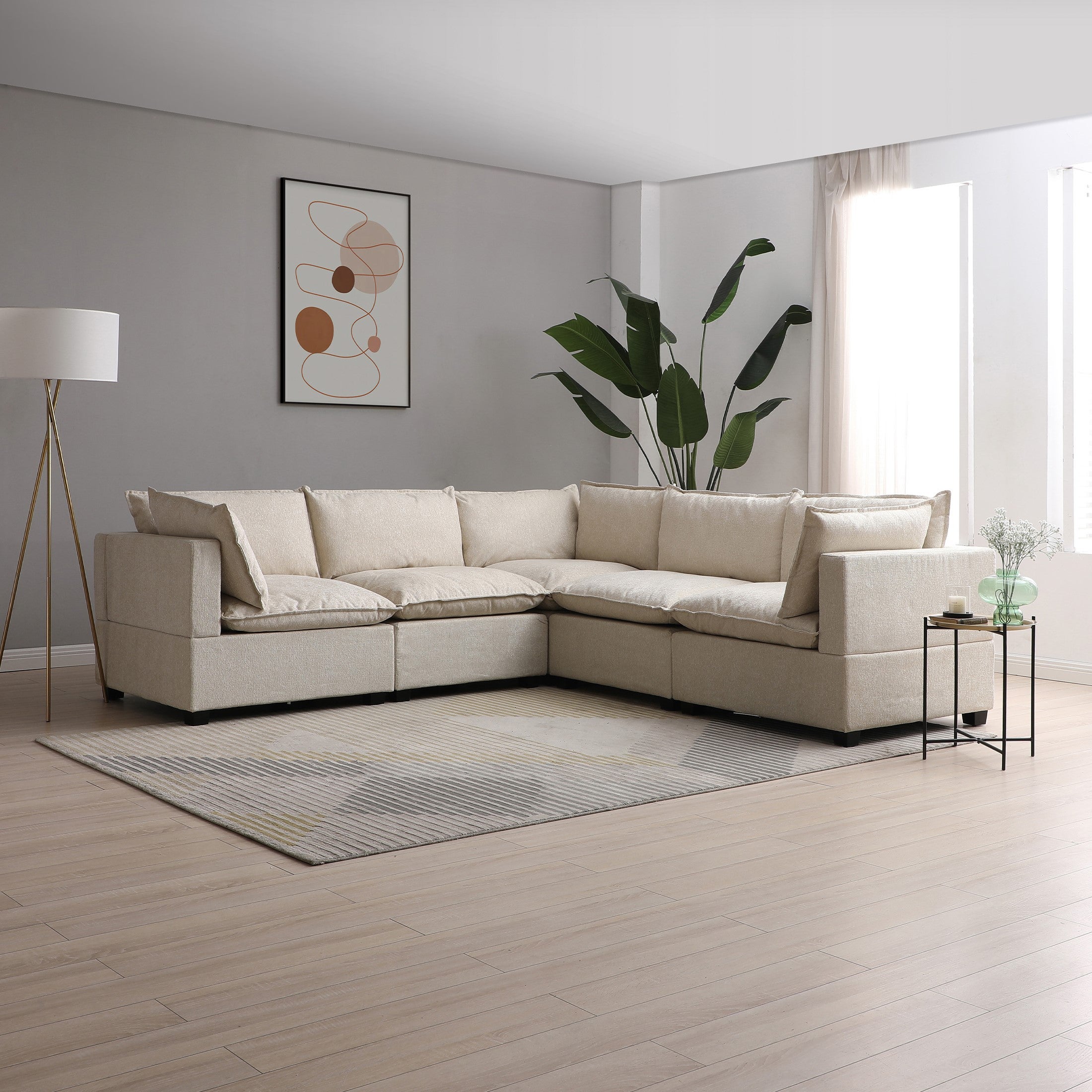 Moda Corner Modular Sofa, Natural Boucle | Dunelm