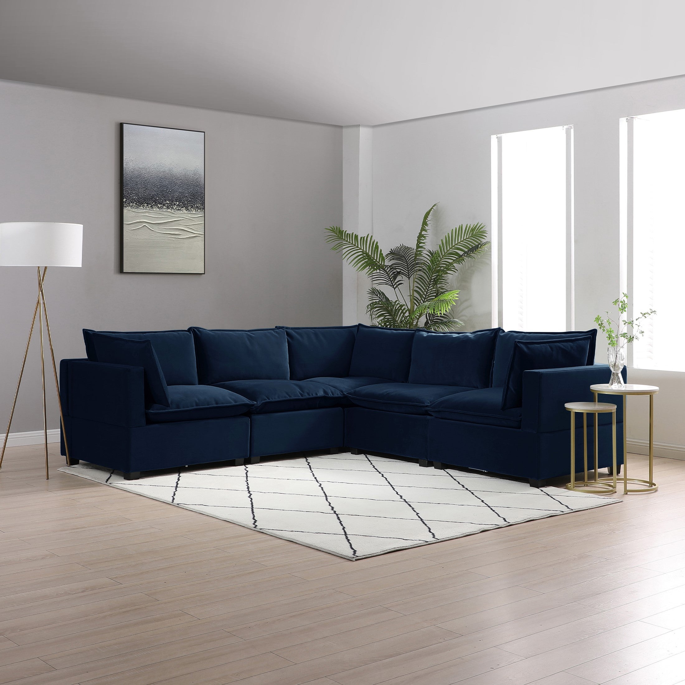 Moda Corner Modular Sofa Navy Velvet Navy Blue