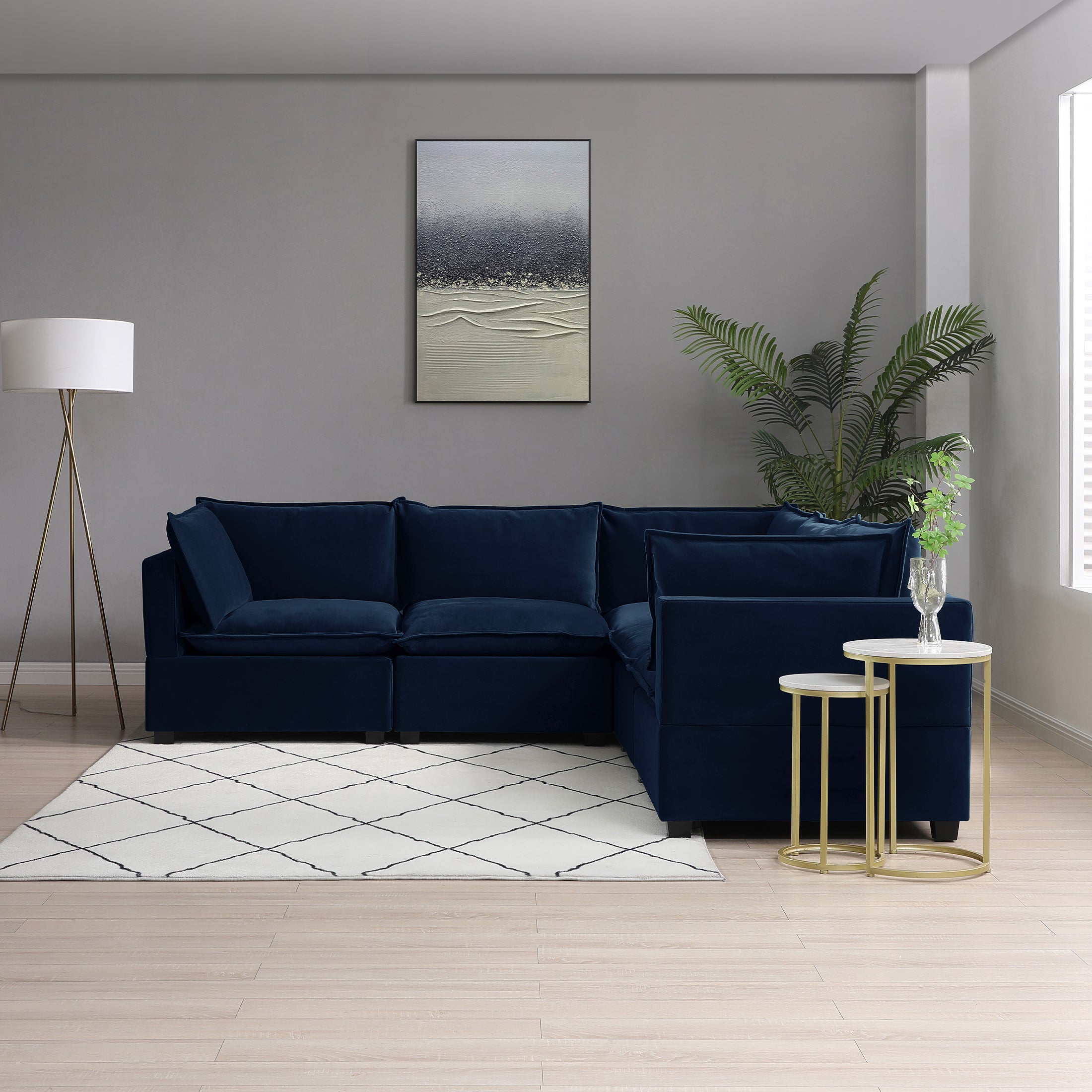 Moda Corner Modular Sofa, Navy Velvet | Dunelm