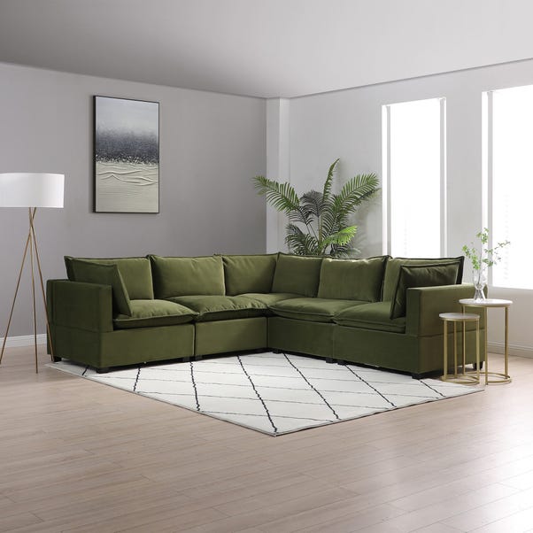 Moda Corner Modular Sofa, Olive Velvet image 1 of 6