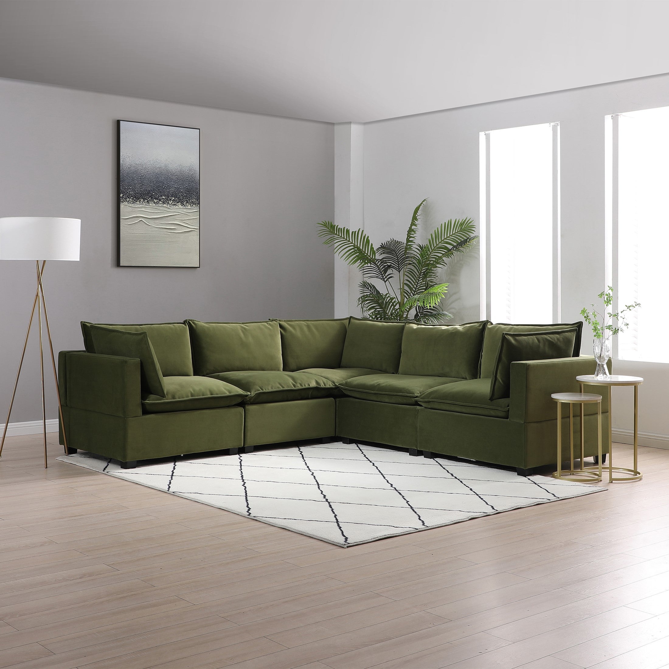 Moda Corner Modular Sofa Olive Velvet Green