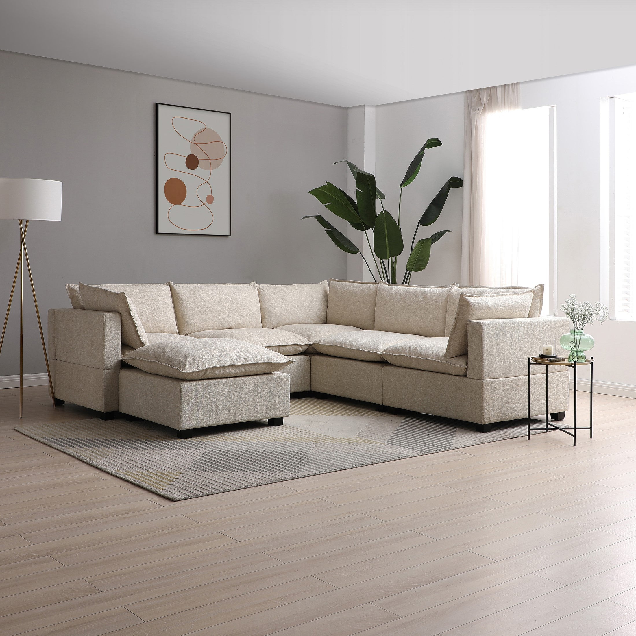 Moda Corner Modular Sofa With Chaise Natural Boucle Cream