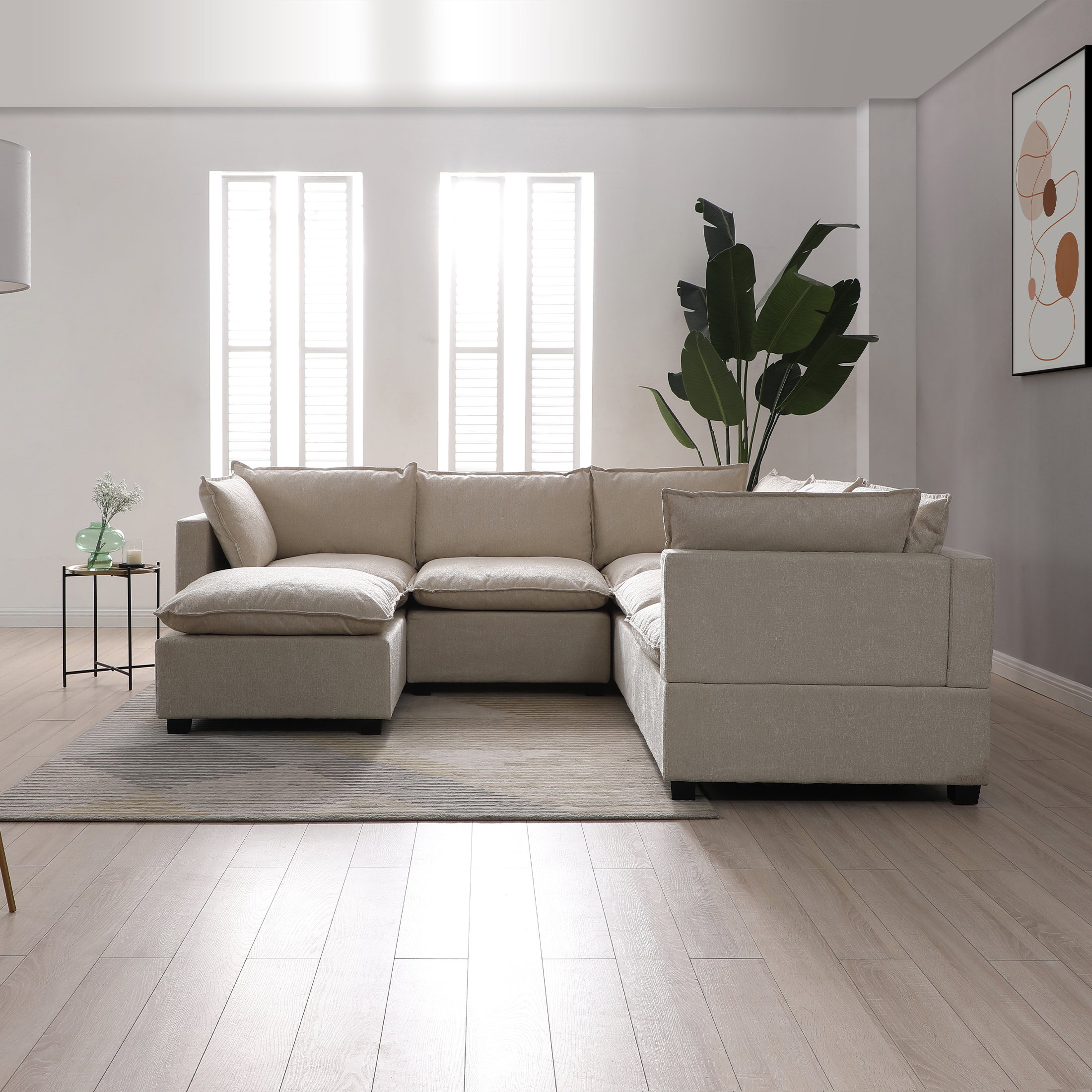 Moda Corner Modular Sofa with Chaise, Natural Boucle | Dunelm