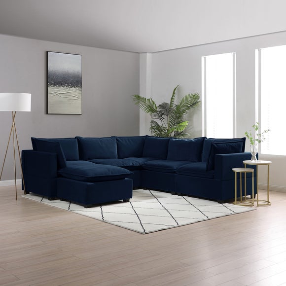 Navy velvet corner deals sofa