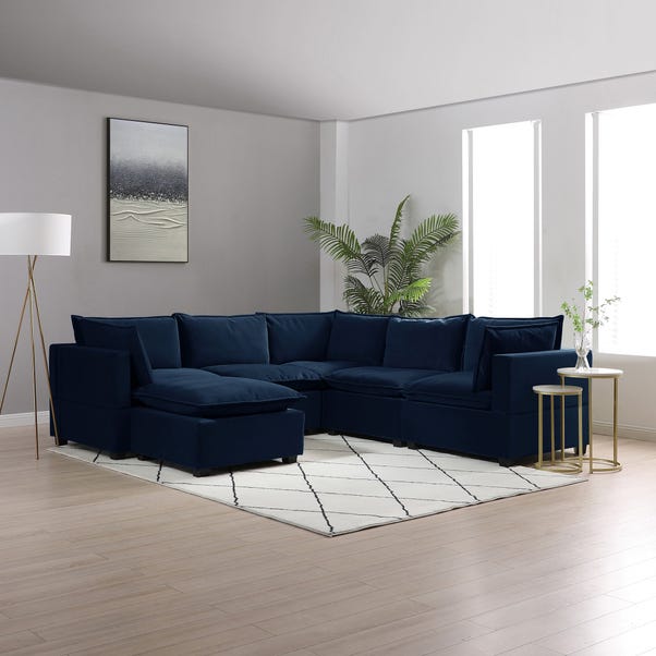 Moda Corner Modular Sofa with Chaise, Navy Velvet image 1 of 6