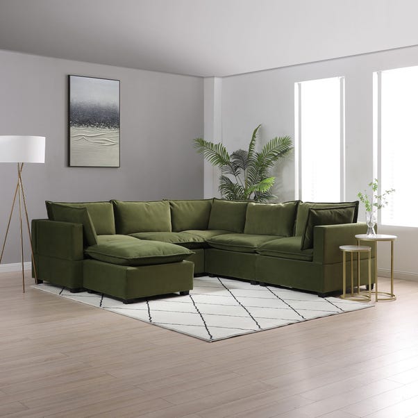 Moda Corner Modular Sofa with Chaise, Olive Velvet image 1 of 7