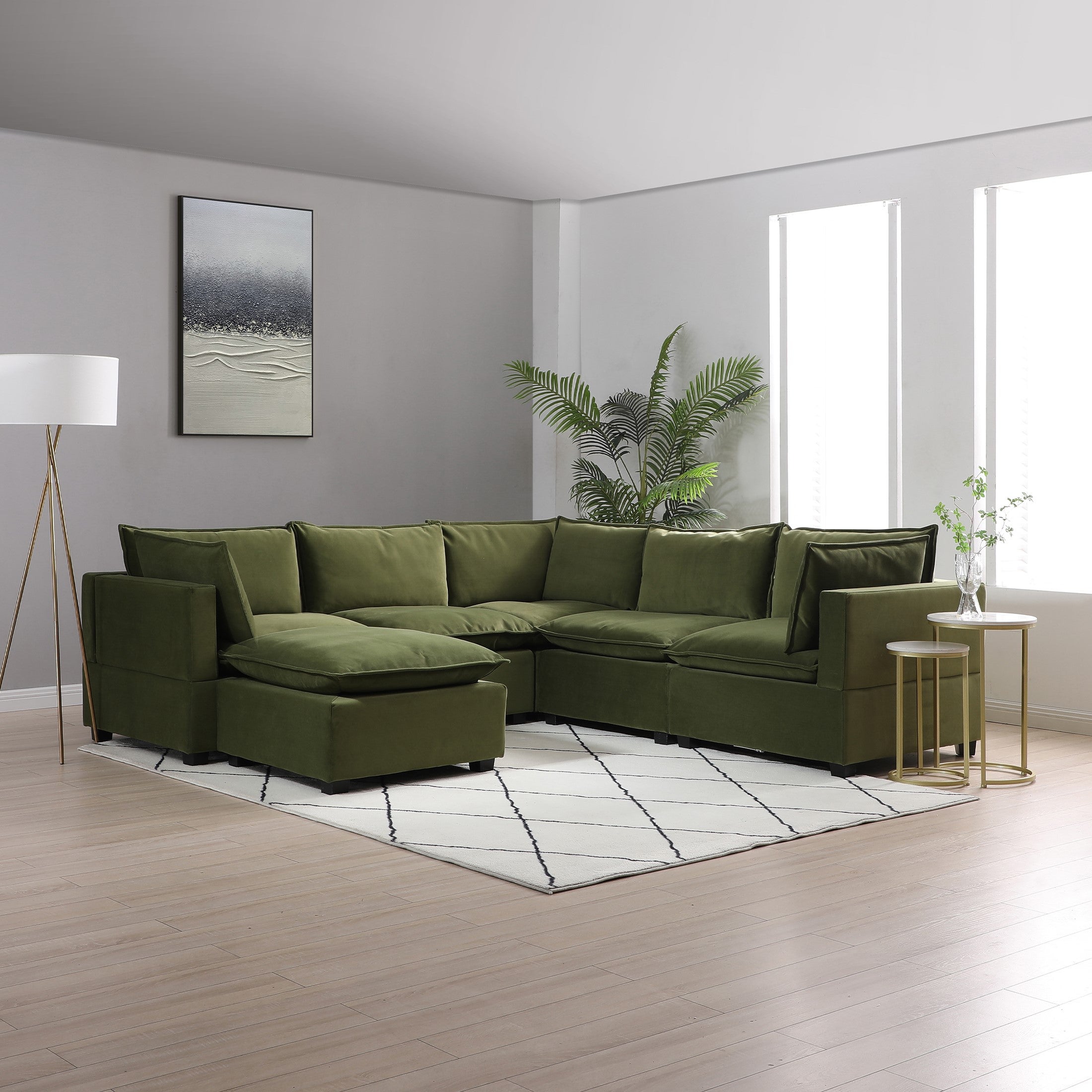 Moda Corner Modular Sofa With Chaise Olive Velvet Green