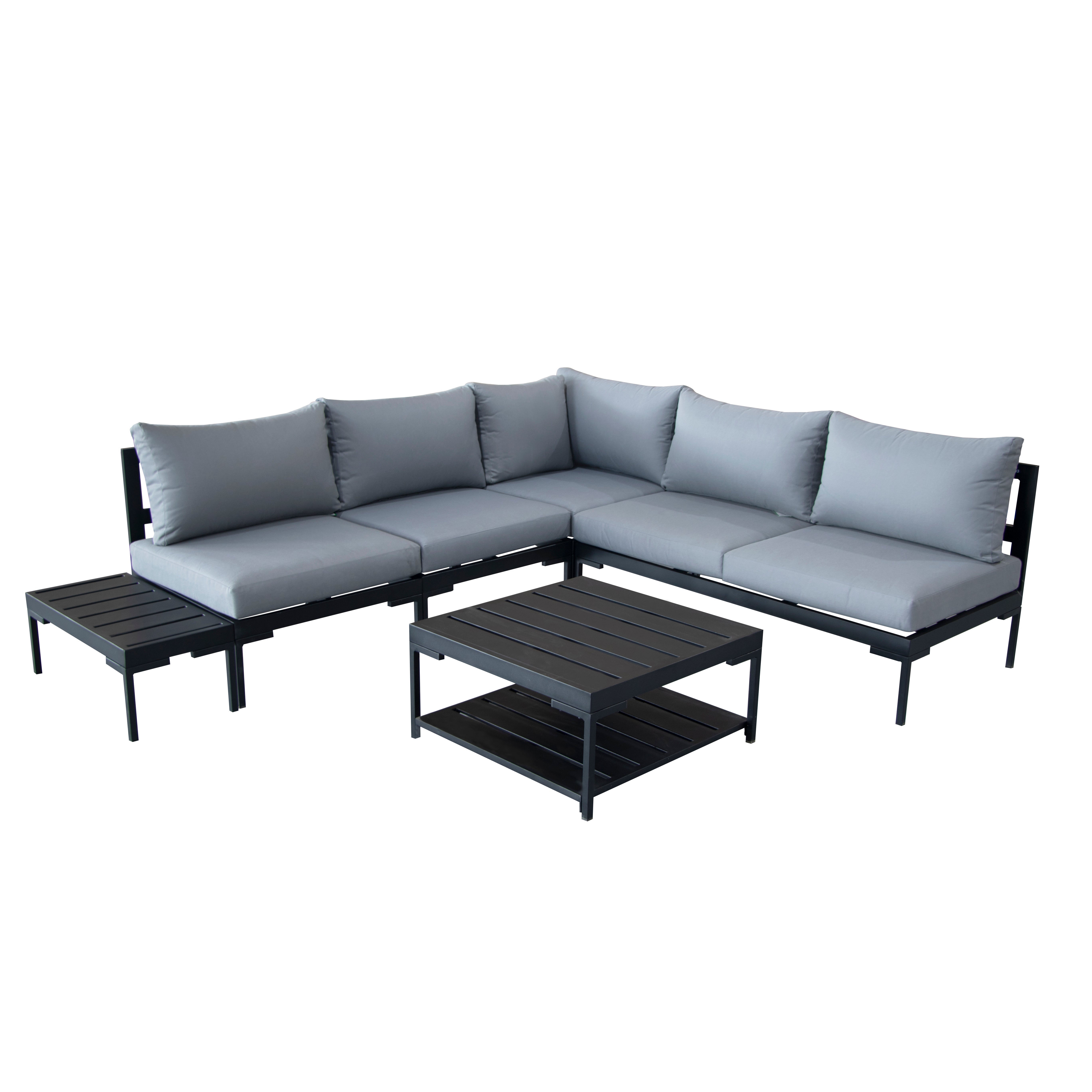 Elements Black Modular 5 Seater Corner Sofa Set With Coffee And Side Tables Black
