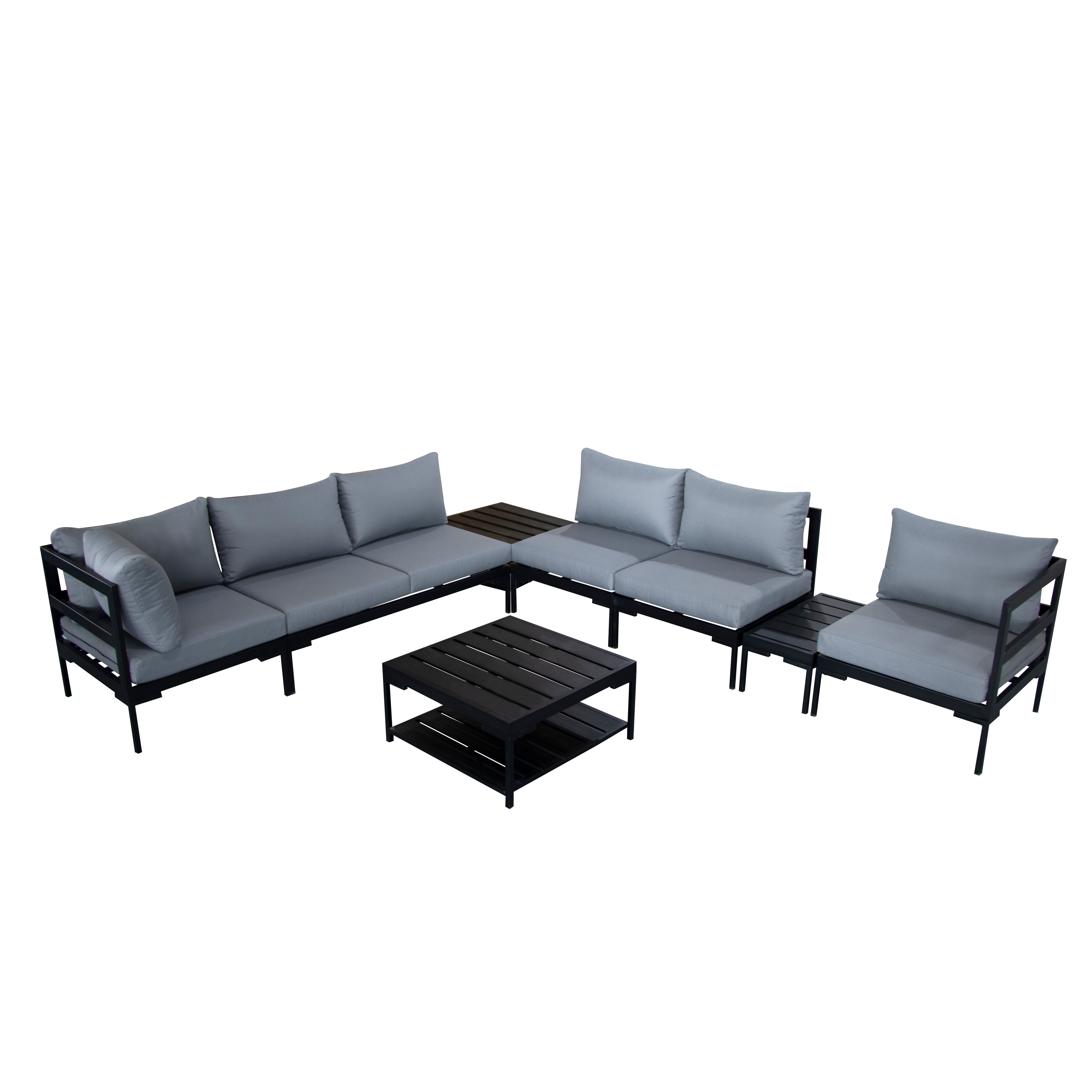 Elements Black Modular 6 Seater Corner Garden Set With Coffee And Side Tables Black