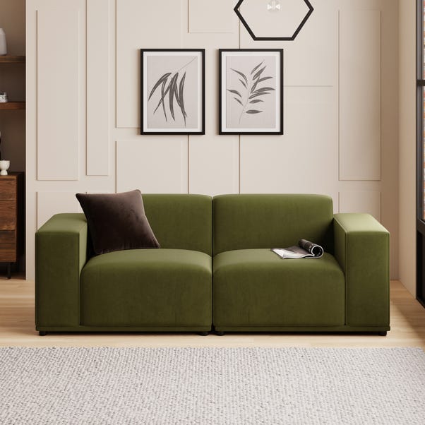 Modular Cruz Olive Velvet 2 Seater Sofa image 1 of 3