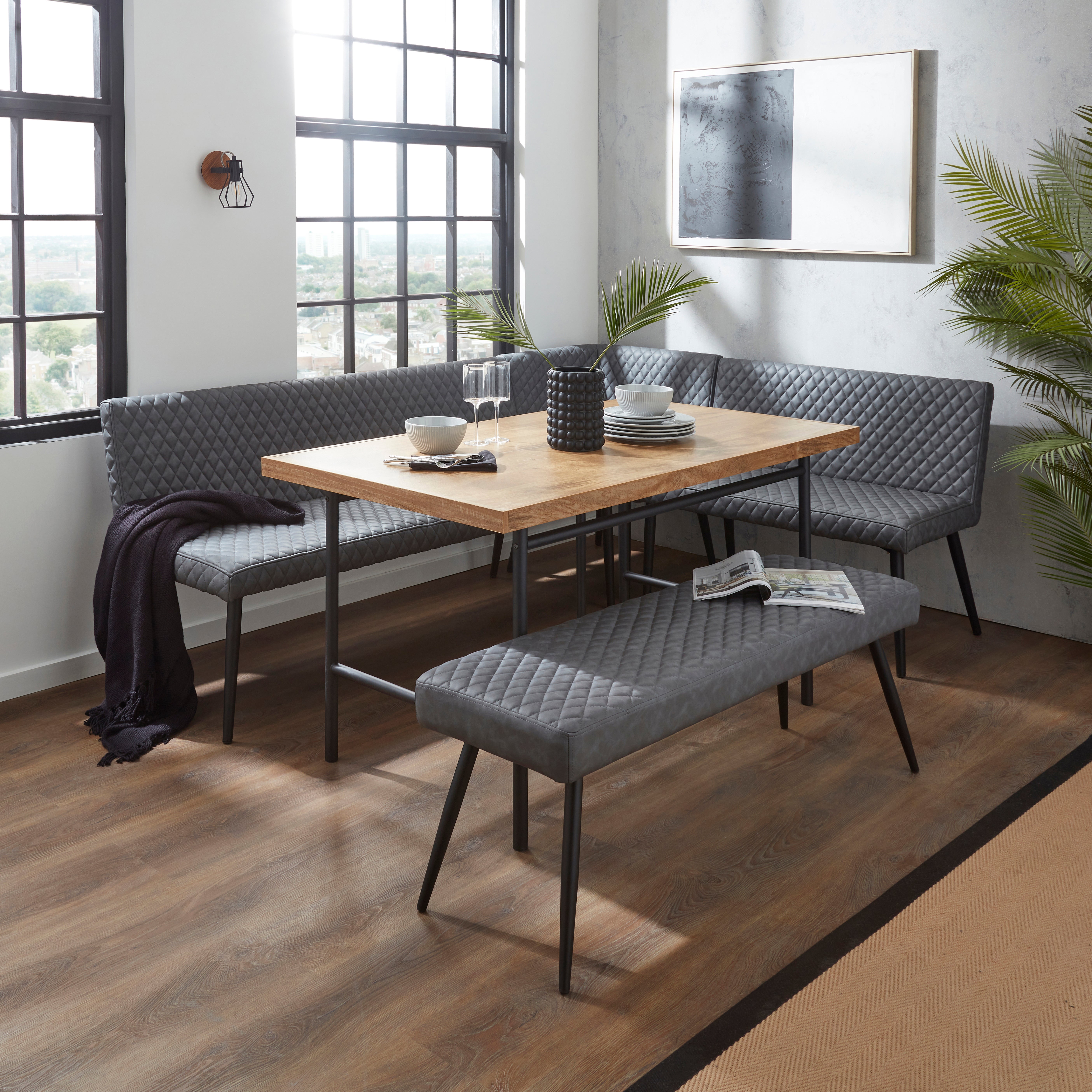 Bryant Rectangular Dining Table with Montreal Grey Faux Leather Benches