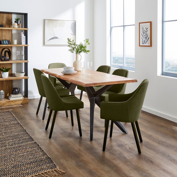 Oadby 6 Seater Rectangular Dining Table with Eddie Luna Olive Fabric Dining & Carver Chairs thumbnail