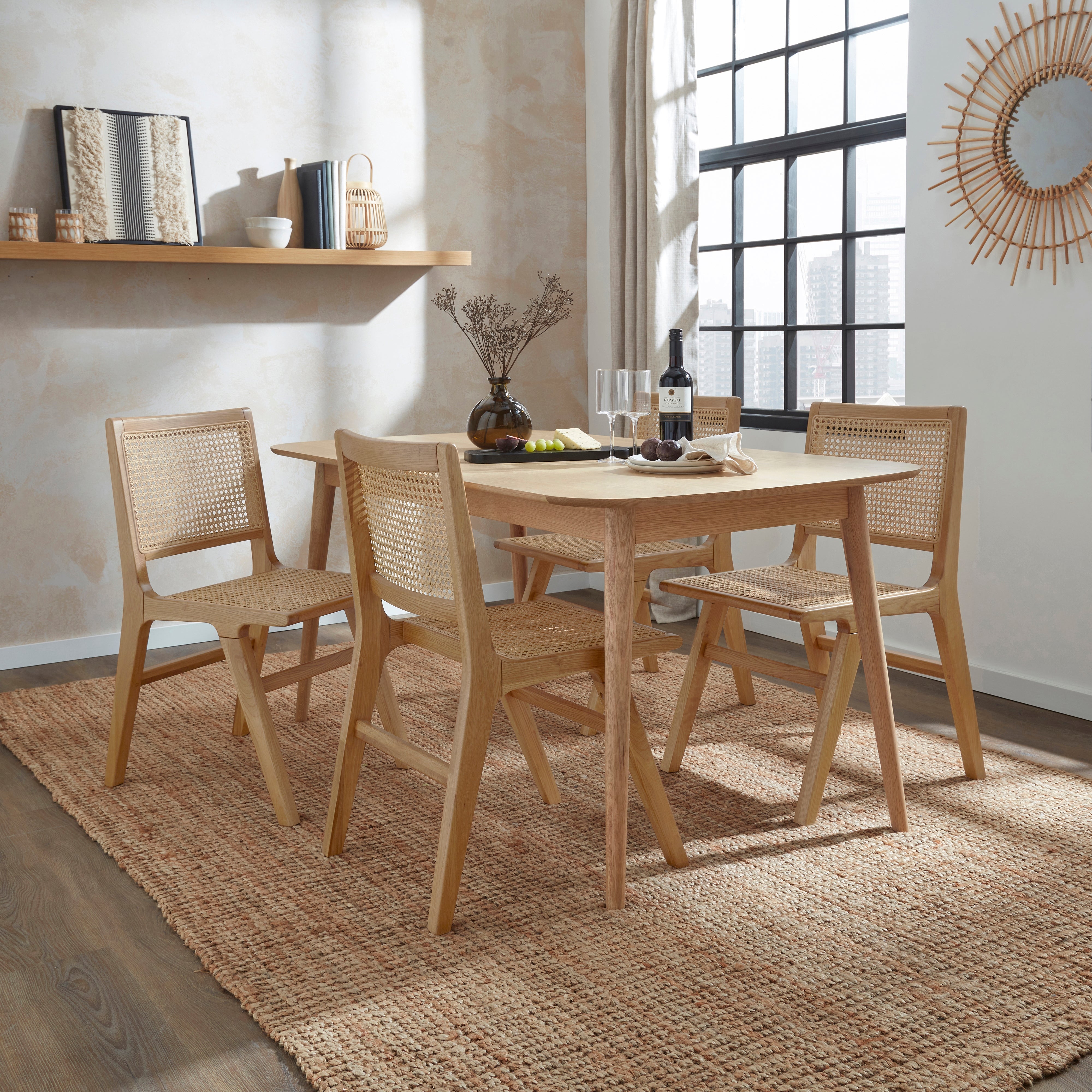 Karla Rectangular Extendable Dining Table With 4 Arielle Natural Oak Chairs Natural