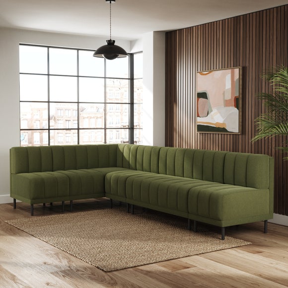 Amali Boucle Left Hand Dining Bench Olive Bundle