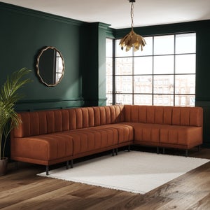 Amali Matte Plush Velvet Left Hand Dining Bench Orange Bundle