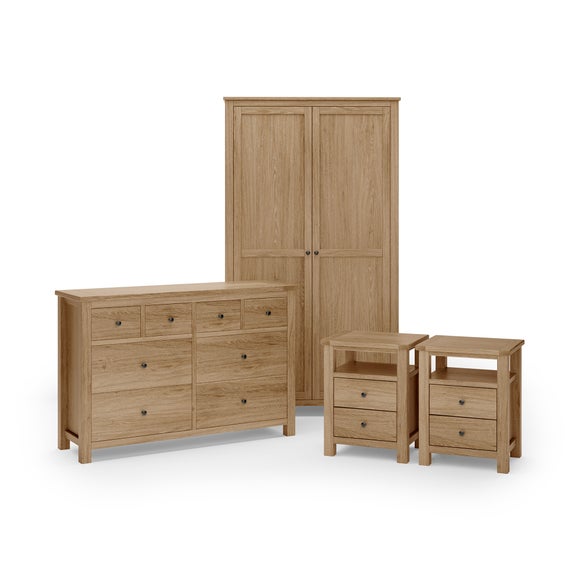Olney Oak Wide Chest, Double Wardrobe & Bedside Tables Bundle