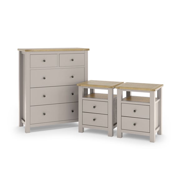Olney Stone 5 Drawer Chest and Bedside Tables Bundle