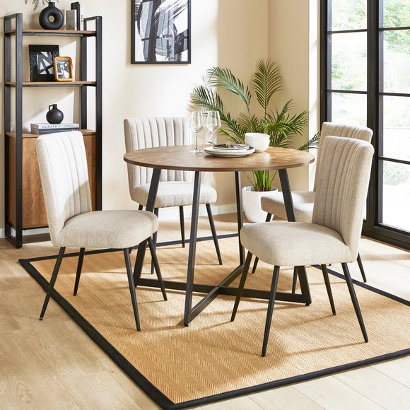 Brayden 4 Seater Round Dining Table with 4 Taylor Natural Dining Chairs