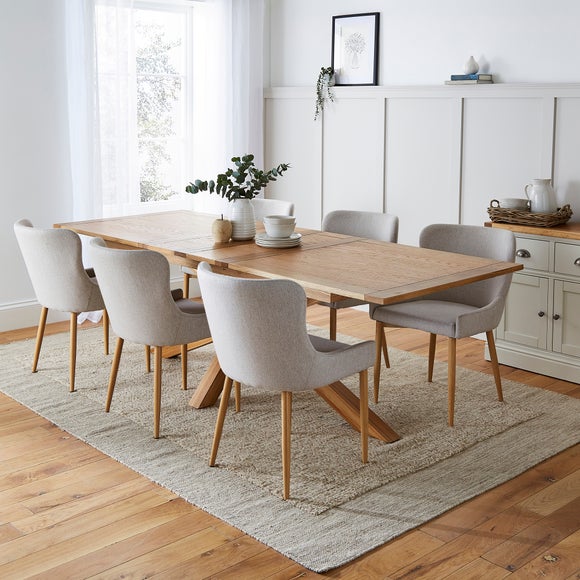 Xavi 6-8 Seater Extending Dining Table with 6 Montreal Natural Dining Chairs