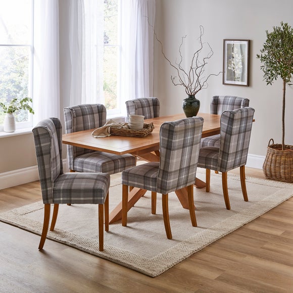 Xavi 6-8 Seater Extending Dining Table with 6 Oswald Grey Country Check Dining Chairs
