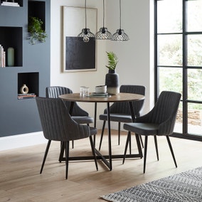 Brayden 4 Seater Round Dining Table with 4 Shea Grey Faux Leather Dining Chairs