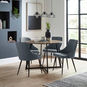 Brayden 4 Seater Round Dining Table with 4 Shea Navy Faux Leather Dining Chairs