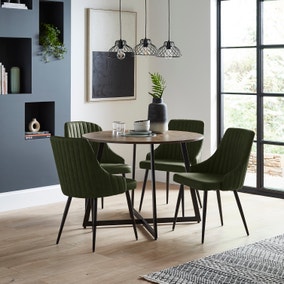Brayden 4 Seater Round Dining Table with 4 Shea Olive Faux Leather Dining Chairs