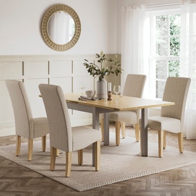 Olney 4-6 Seater Stone Grey Fliptop Dining Table with 4 Aiden Natural Boucle Dining Chairs