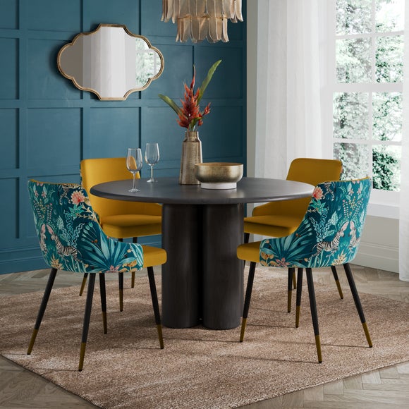 Ariana Set of 4 Old Gold Dining Chairs, Havisham Print Velvet