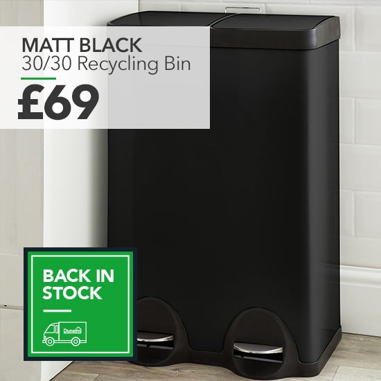 Dunelm 30/30 Matt Black Recycling Bin