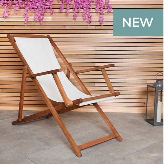 Eucalyptus Cream Wooden Deck Chair