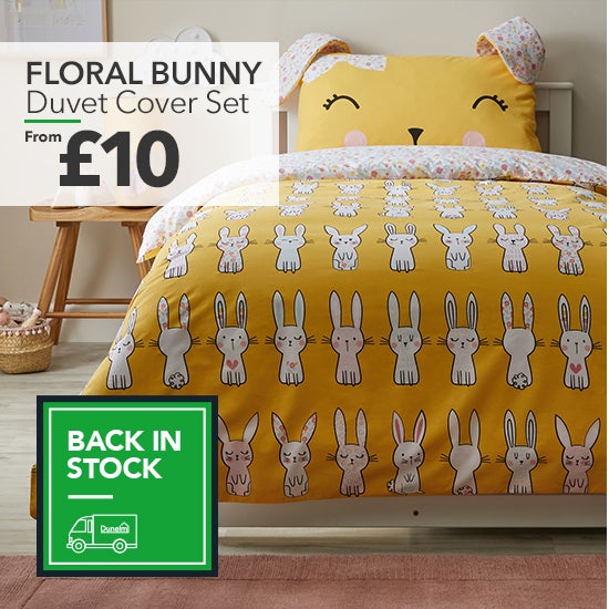 Floral Bunny Yellow Reversible Duvet Cover and Pillowcase Set