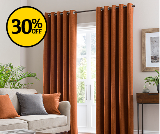 Luna Brushed Butterscotch Blackout Eyelet Curtains