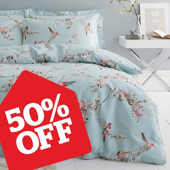 Beautiful Birds Duck-Egg Duvet Cover and Pillowcase Set