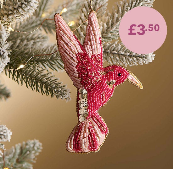 Pink and Gold Beaded Hummingbird Hanging Ornament