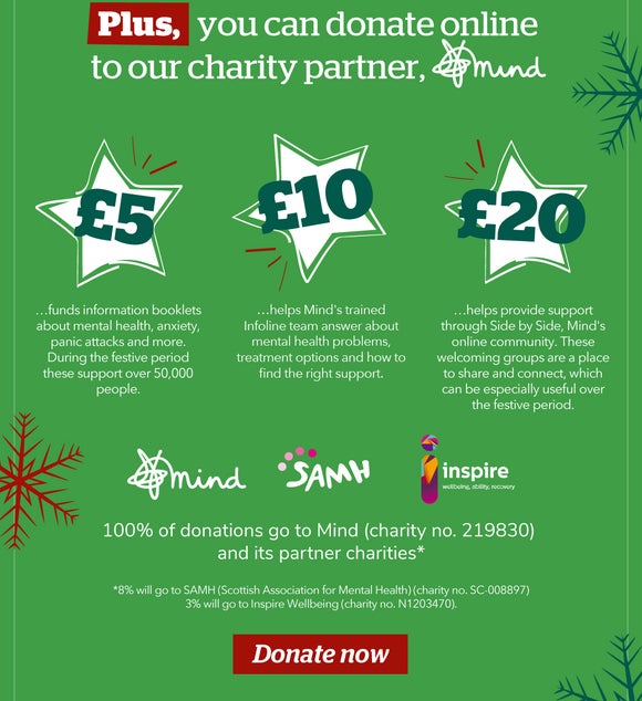 Plus, you can donate online to our charity partner, Mind