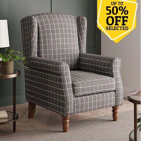 Oswald Window Pane Check Armchair Grey