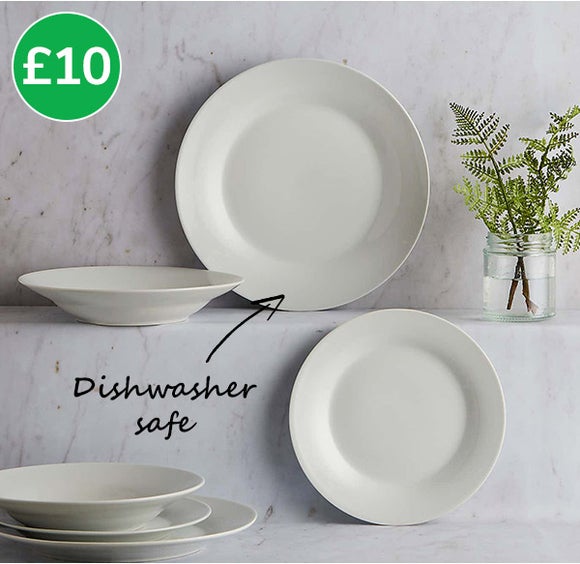 White Rim 12 Piece Dinner Set