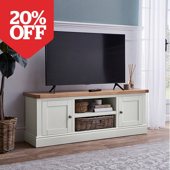 Compton Ivory Wide TV Stand with Baskets