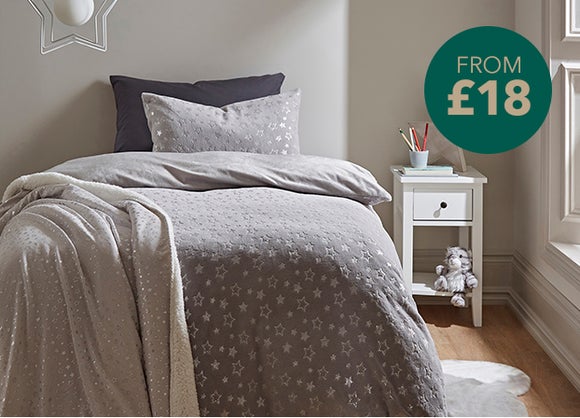 Grey Foil Stars Fleece Duvet Cover and Pillowcase Set