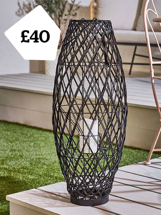 San Marino Black Rattan Solar Lantern