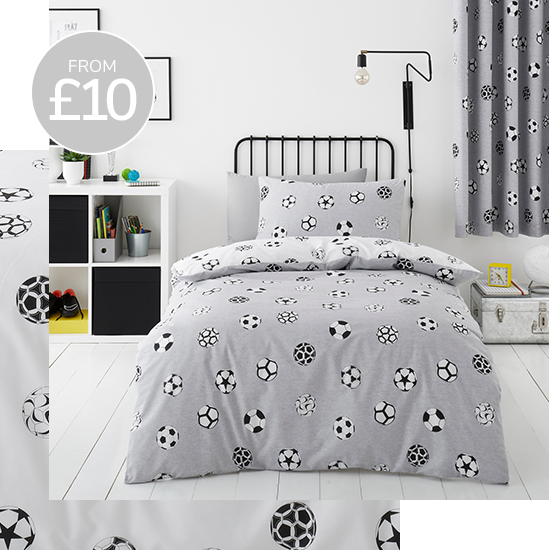 Football Grey and White Reversible Duvet Cover and Pillowcase Set