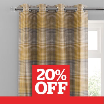 Logan Check Ochre Eyelet Curtains