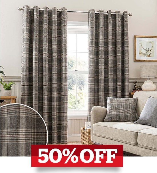 Yorkshire Check Biscuit Eyelet Curtains