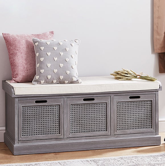 Lucy Cane Grey Storage Bench