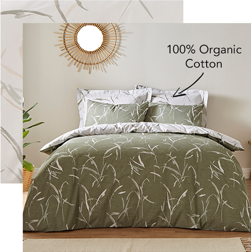 Sadie Leaves and Trees Green 100% Organic Cotton Reversible Duvet Cover Set