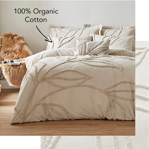 Tufted Leaf Sandstone 100% Organic Cotton Duvet Cover Set