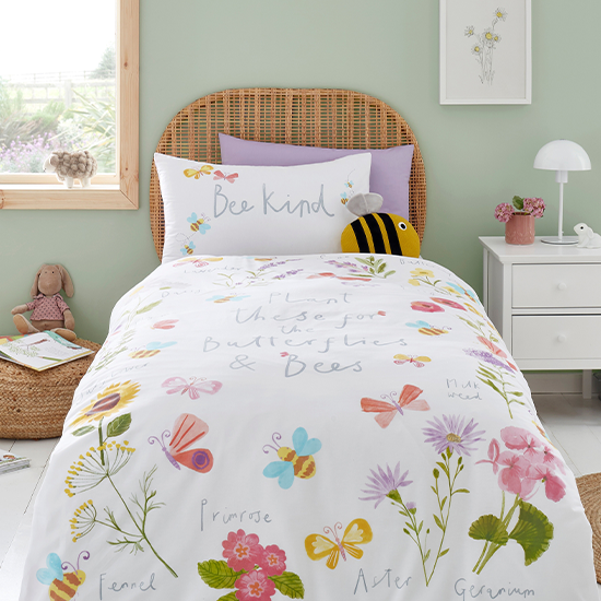 Bee Kind 100% Organic Cotton Single Reversible Duvet Cover and Pillowcase Set